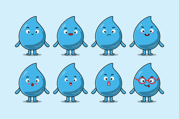 Set kawaii water drop cartoon character with different expressions cartoon face vector illustrations