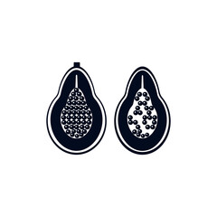 Papaya. Black silhouette. Vector