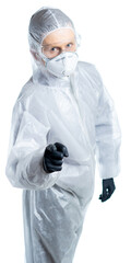 laboratory assistant, doctor, specialist points a finger at us. responsible for the spread of the virus on each of us. stay at home. stop the epidemic. recovery. isolated