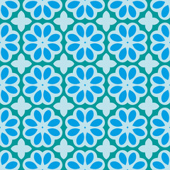 Blue-green seamless pattern wit abstract flowers, moroccan style. Design for wallpapers, fabric. Vector illustration