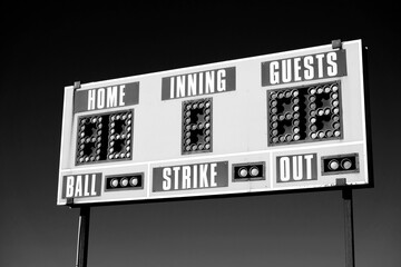 Baseball Scoreboard Ball Strike Home Inning black and white