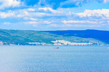 Fototapeta na wymiar View of the Slanchev bryag (Sunny beach) town at Black sea coastline, Bulgaria