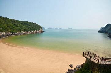 beautiful beach in vietnam. beautiful bay with turquoise sea and sand. travel to vietnam. natural beauty of vietnam