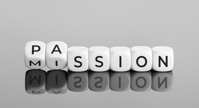 Do your mission with passion concept. Flipping cube blocks with words