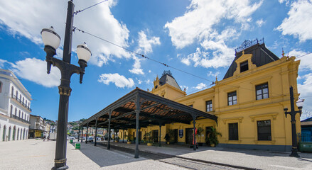 Santos, Brazil. Railway station in downtown. Historical landmark in  Valongo neighborhood. 