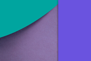 Textured and plain blue purple green sheet papers forming a curve and vertical blank rectangle for creative cover designing