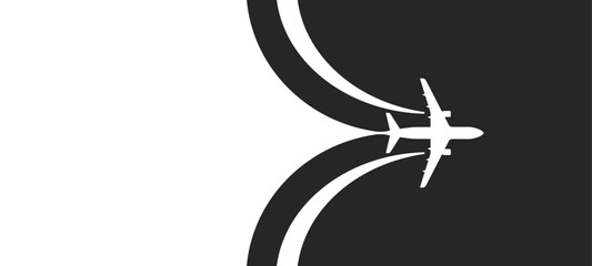 Simple airplane travel opens the background behind itself. Plane journey, romantic travel, tours, cruises, airport advertising, trip abroad on vacation, and plane routes vector illustration banner © ptgregus