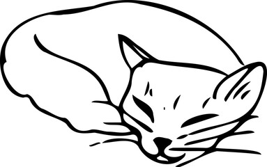Cat doodles in abstract hand drawn style, black and white line art vector illustration.Doodle style cat.Day of the cat.