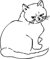 Cat doodles in abstract hand drawn style, black and white line art vector illustration.Doodle style cat.Day of the cat.