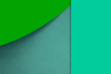 Textured and plain neon blue green sheet papers forming a curve and vertical blank rectangle for creative cover designing