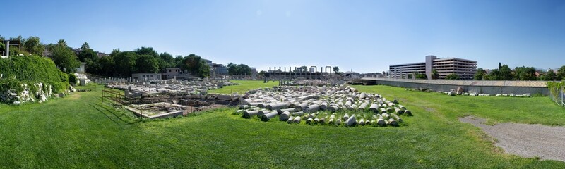 Fototapeta na wymiar Izmir Agora Open Air Museum. The remains of an ancient Greek and Roman market and city center.