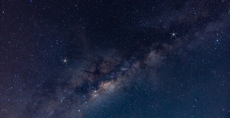 milky way , night stars for background, stars in the night sky.Panorama blue night sky milky way and star on dark background.Universe filled with stars, nebula and galaxy.