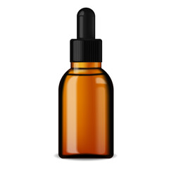 Cosmetics oil bottle, Glass bottle cosmetic with dropper. Liquid essential, eucalyptus serum and organic aroma oil for beauty isolated on white background.