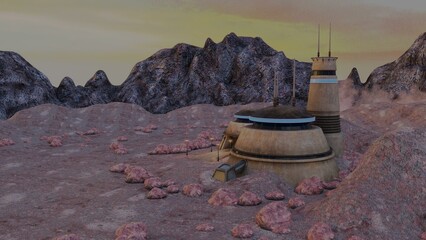 3D-illustration of an outpost somewhere in the galaxy