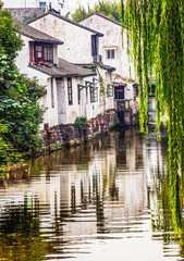 Fototapeta na wymiar Ancient Chinese Houses Reflection Canal Suzhou China