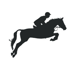 Jumping horse. Silhouette vector images rider on jumping horse