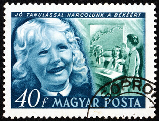 Postage stamp Hungary 1950 girl and school