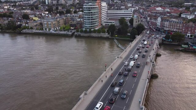 Aerial view of Putney Bridge with Fulham in the background. London Great Britain