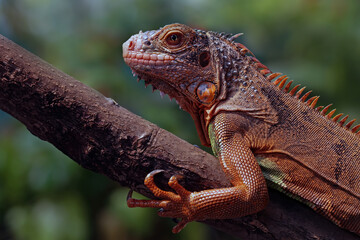 Red iguana head closeup, juvenile red iguana, animal close-up