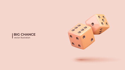 Big Chance concept. Realistic 3d design of cubes with random numbers of black dots or pips and rounded edges in cartoon minimal style. Vector illustration