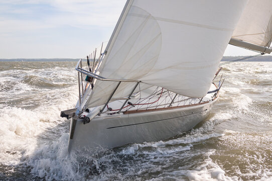 Sail Boat Yacht Sailing On A Rough Sea