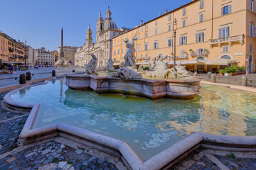Fototapeta na wymiar Fontana di Nettuno (fountain of Neptune ). Piazza Navona, Rome 