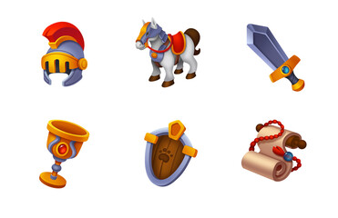 Medieval Isolated Knight Items Casual Style Icons Set for Game Illustration