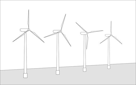 Set of vector images of wind turbines.