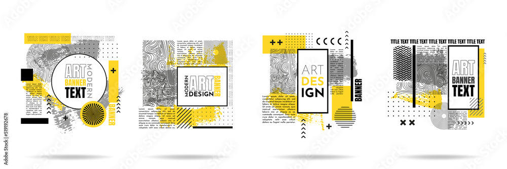 Poster vector abstract illustration. neoclassical memphis pattern frame collection. design elements for boo