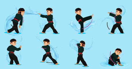 Fototapeta premium Young boy in a pose of pencak silat with black clothes