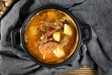 Traditional russian sour cabbage soup