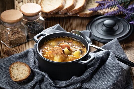 Traditional russian sour cabbage soup