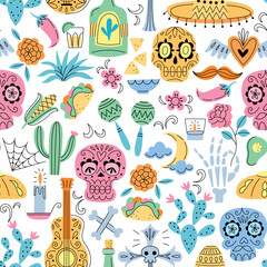 Day of the dead seamless pattern. Dia de los muertos background