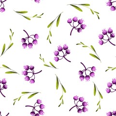 Fototapeta na wymiar Seamless pattern of purple berries and leaves