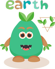 The element of nature is earth. Cute monster water.  Vector cartoon illustration.
