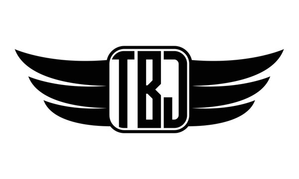 TBJ three Letter wing minimalist creative concept icon eagle symbol professional black and white logo design, Vector template
