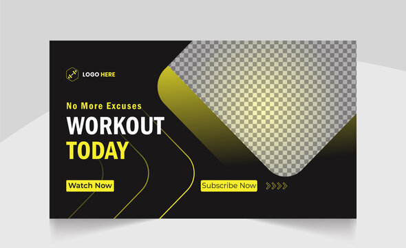 Youtube thumbnail gym fitness training design gym exercise youtube channel thumbnail and gym web banner template for gym fitness workout video thumbnail.