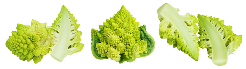 Romanesco broccoli cabbage or Roman Cauliflower isolated on white background with full depth of...