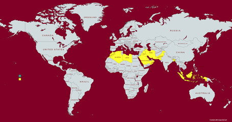 Fototapeta na wymiar world map with red paint