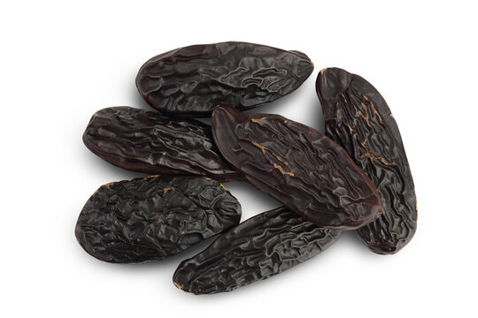 Tonka bean isolated on white background with full depth of field. Bean of Dipteryx odorata. Top view. Flat lay