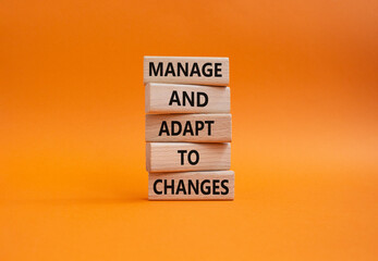Manage and Adapt to Changes symbol. Wooden blocks with words Manage and Adapt to Changes. Beautiful...