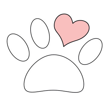 Footprints and heart with paw. Vector stock illustration. Dog or cat paw doodles pattern love. Cute footprints.
