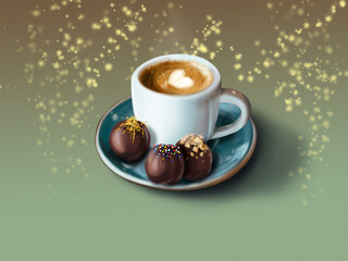 A cup of hot coffee.