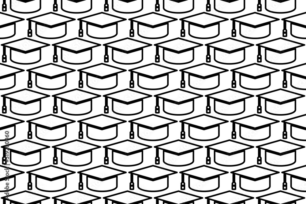 Poster seamless pattern completely filled with outlines of square academic cap symbols. elements are evenly