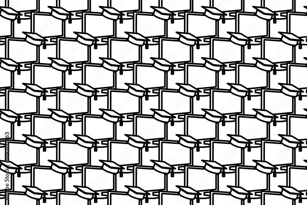 Poster seamless pattern completely filled with outlines of distance learning symbols. elements are evenly s