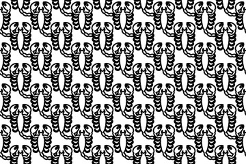Seamless pattern completely filled with outlines of scorpio symbols. Elements are evenly spaced. Vector illustration on white background