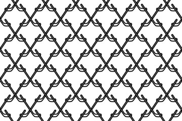 Seamless pattern completely filled with outlines of hockey symbols. Elements are evenly spaced. Vector illustration on white background
