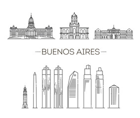 Naklejka premium Buenos Aires architecture line skyline. Vector symbols
