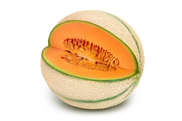 Cantaloupe melon isolated on white background with full depth of field,