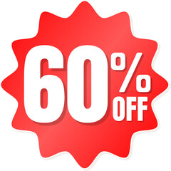 60% percent off(offer), shop now, red and yellow 3D super discount sticker, sale. vector illustration, Sixty 